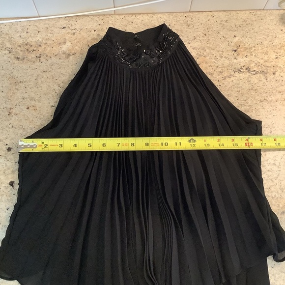 Oleg Cassini Black Tie Black Halter Sleeveless Gown Size 4 Pleated Overlay - Picture 5 of 8